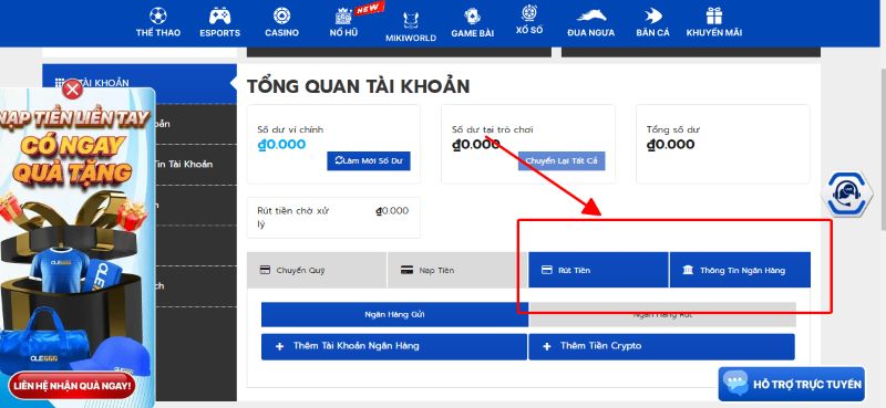 Hướng dẫn rút tiền tại Ole777